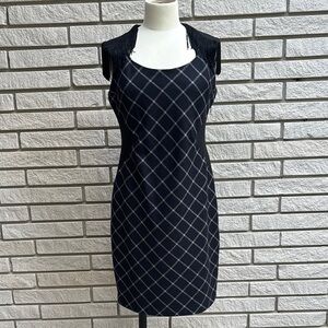 Eve Gravel Blue Plaid Sheath Dress with Military Inspired Shoulder Fringe Sz M